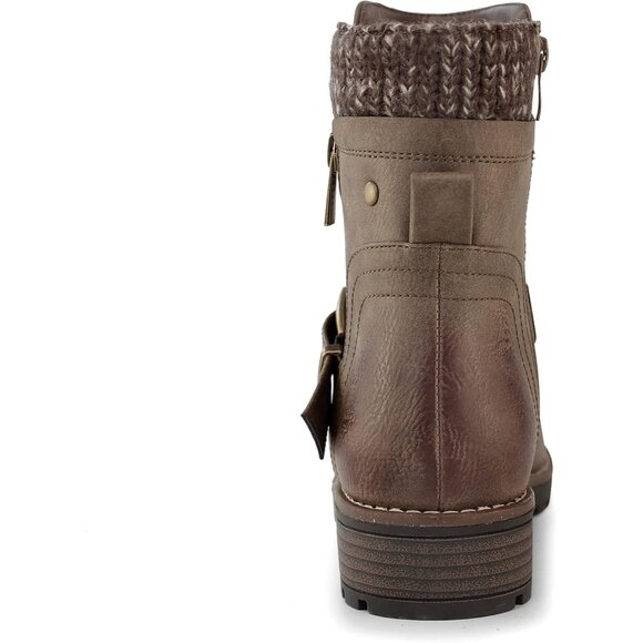 Hawkwell Womens Khaki Fashion Combat Ankle Booties With Side Zipper Buckle - Picture 7 of 7